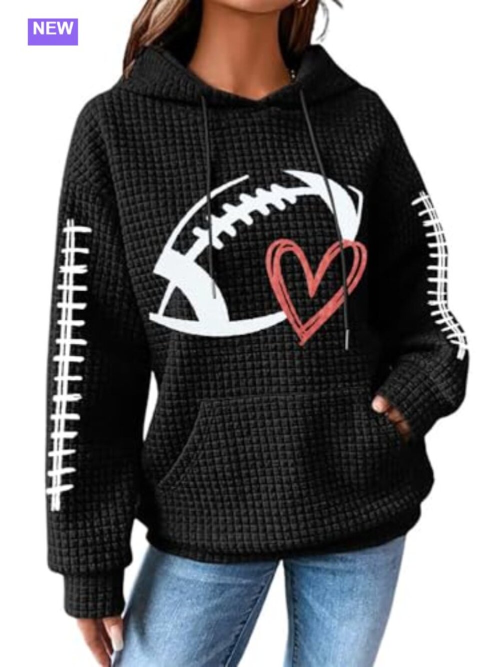 Game Day Hooded Sweatshirt Waffle Knit Football Graphic Pullover